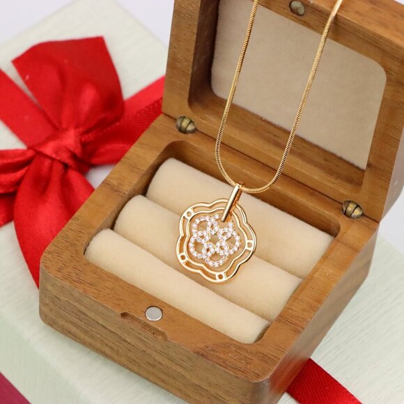 "Rose Gold Floral Geometric Pendant with Sparkling Stone Accents, XPPT1202 - Picture 9 of 13